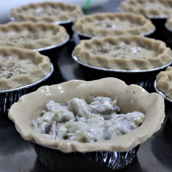 Unbaked gluten-free chicken pies made with our gluten-free savoury shortcrust pastry mix