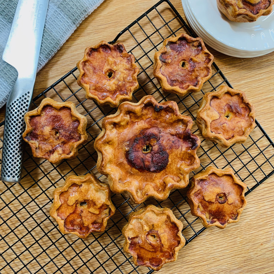 Gluten-free pork pies made with our gluten-free hot water crust pastry mix