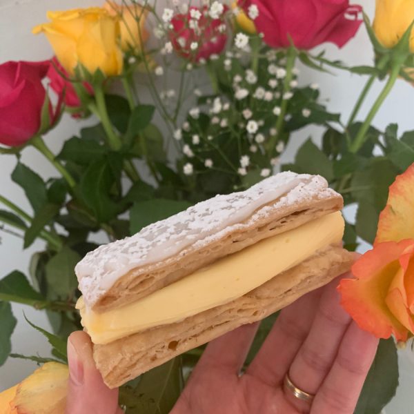 Gluten-free custard slice made with our gluten-free rough puff pastry mix