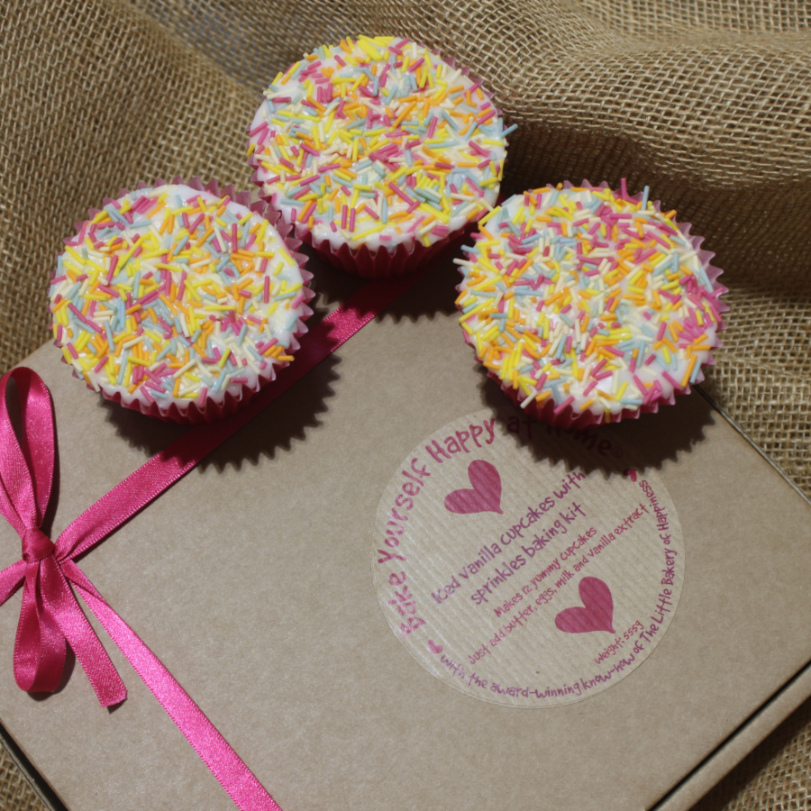 Our vanilla sprinkles cupcake baking kit
